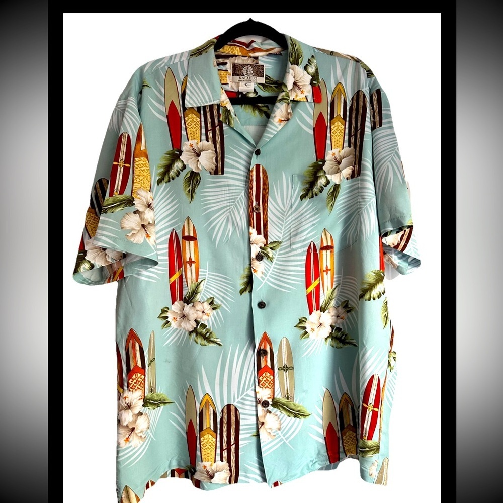 KALAHEO Men’s Hawaiian Tropical Surfboard Made In Hawaii Shirt Sz L
